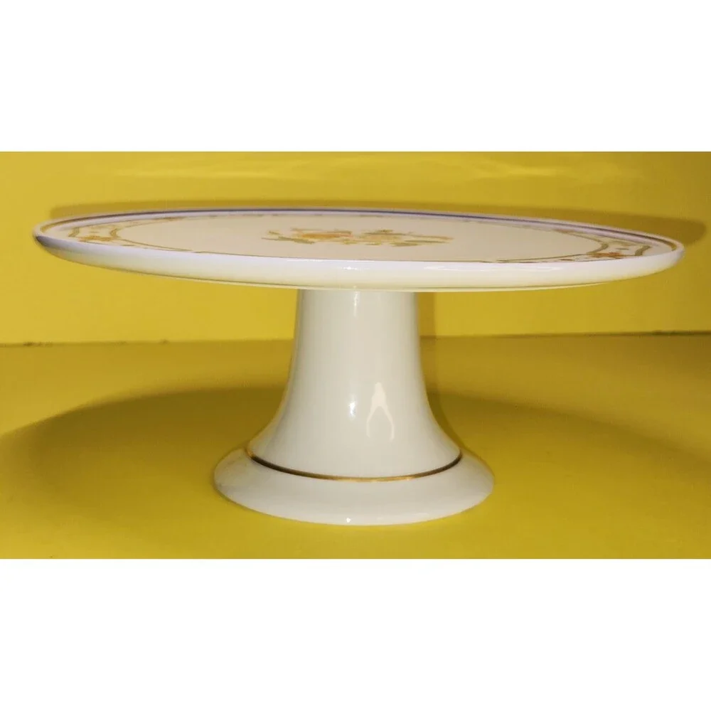 Richard Ginori Italy Porcelain Pedestal Cake Stand Taormina Tazza Gold Floral